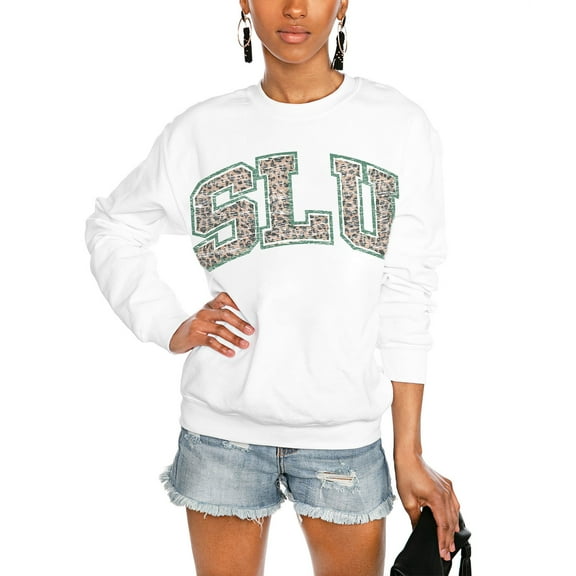 Women's Gameday Couture White Southeastern Louisiana Lions Distressed Snap Perfect Oversized Pullover Sweatshirt