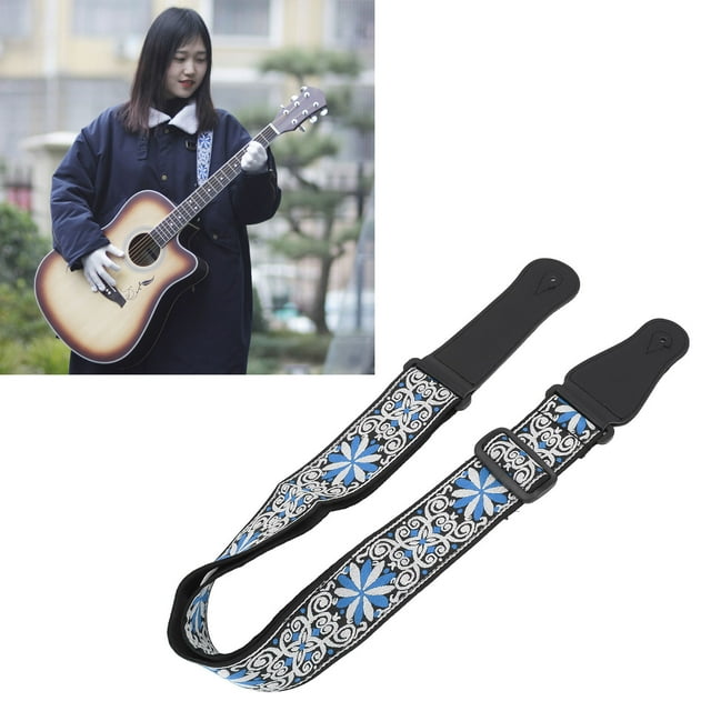 Sangle de Guitare en Cuir Brodé Épaissi, Ceinture à Longueur Réglable, Style Unique, Résistant à l'Usure, Convient pour Guitare Acoustique et Électrique