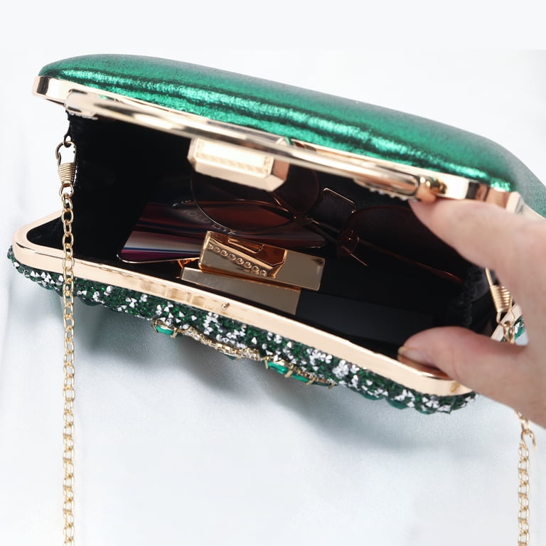 LIS BAGS Evening Bag Clutch Purses for Women Ladies Sparkling Party Handbag  Wedding Cocktail Prom Bag V-neck shape, Green - Walmart.com
