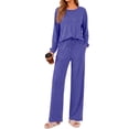 thumbnail image 2 of Weekease 2 Piece Pajama Set for Women Crew Neck Long Sleeve Tops Drawstring Pants Casual Sleepwear Fall Nightwear with Pockets, 2 of 7