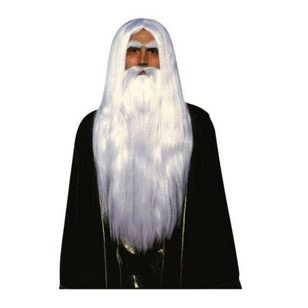 Mememall Merlin Magician Wig Beard Set Father Time White Wizard Men Costume
