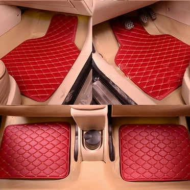 FYUU 4 Pcs/Set Car High Quality PU Leather Floor Mats Red 800g Universal Floor Mat