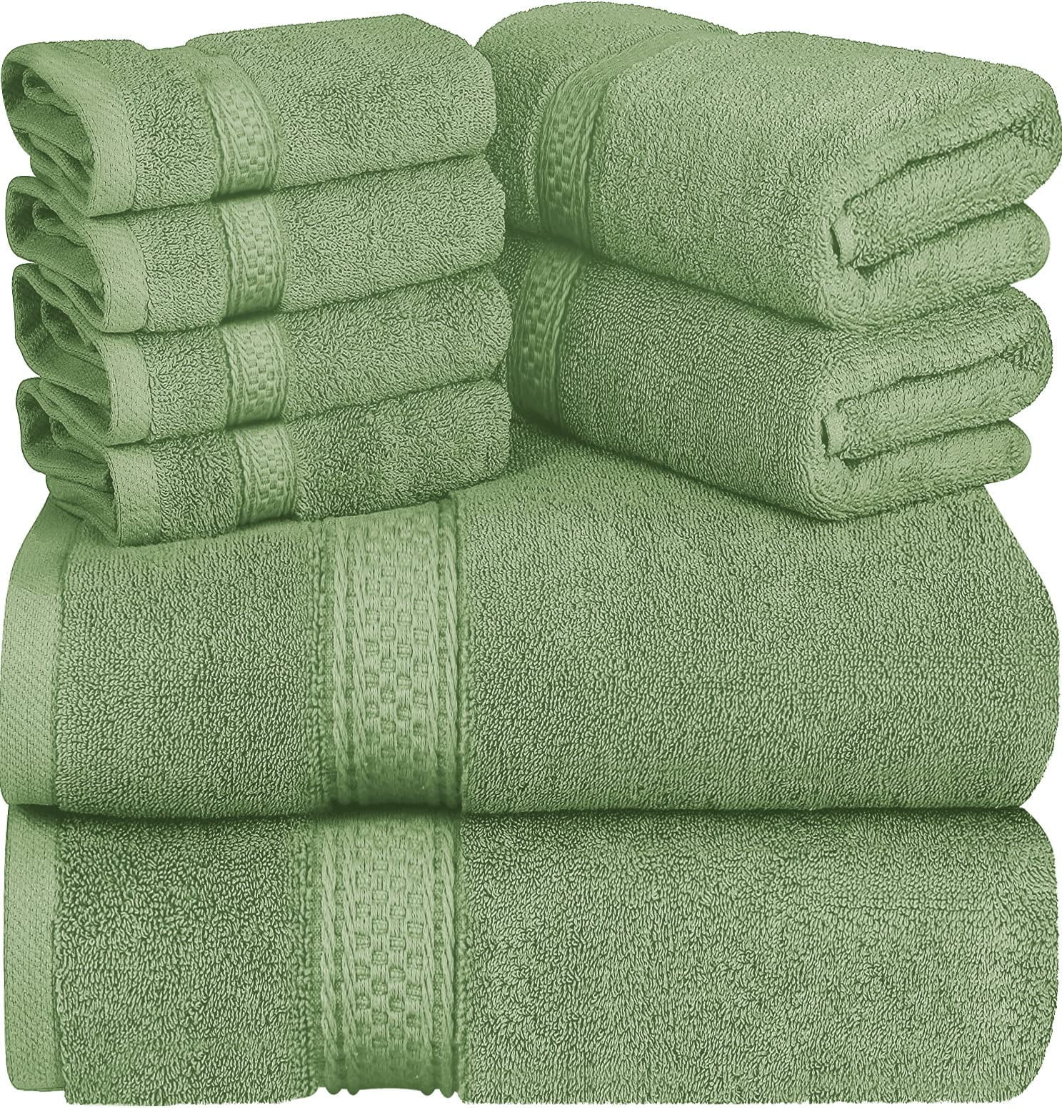 Asiatique Linen Luxury 8 Piece Sage Green Bath Towels Set 650 GSM