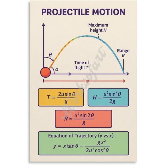 Projectile Motion Poster Educational Wall Artfor Bedroom Living Room Aesthetics Decor