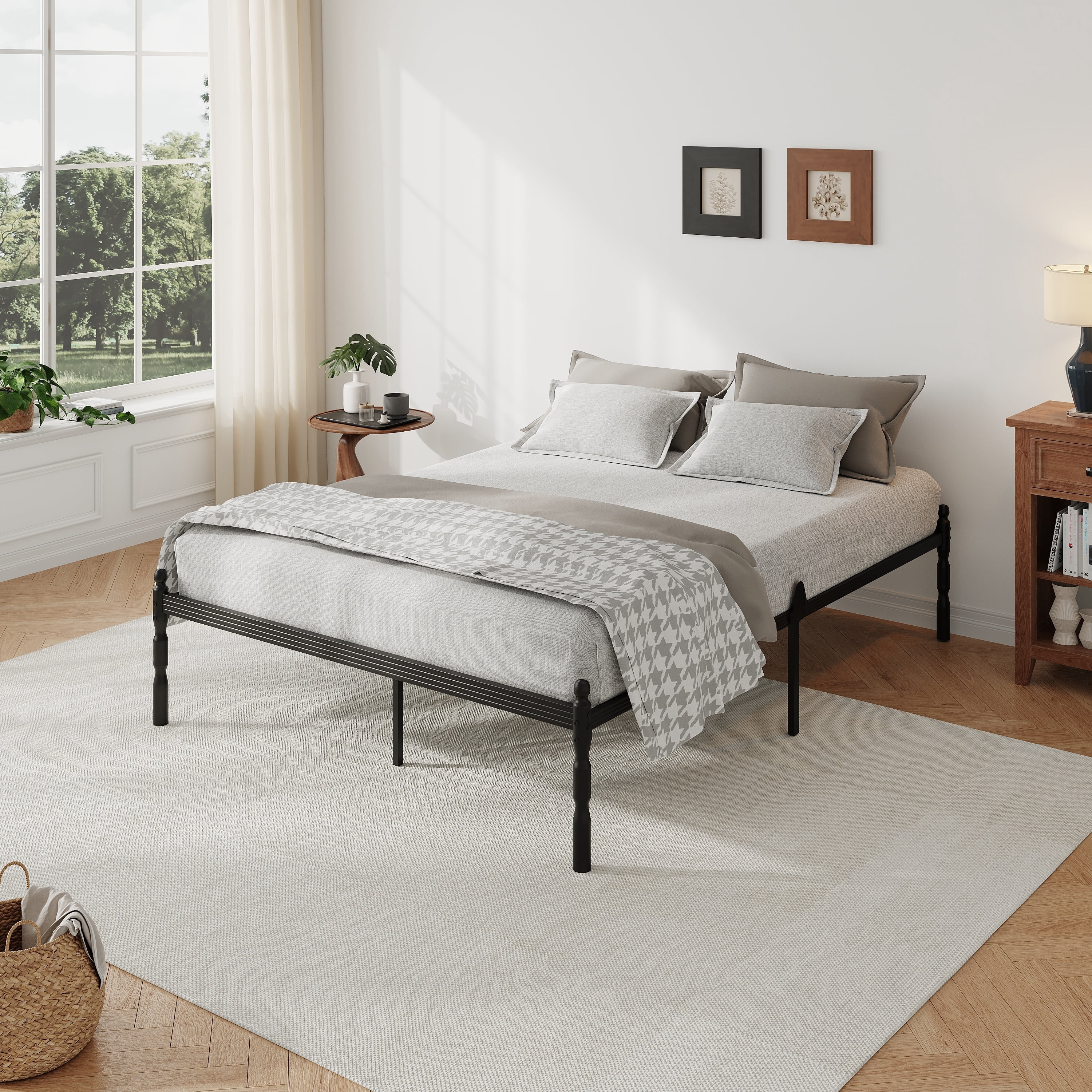 QFTIME 14" Queen Metal Bed Frame with Mattress Non-Slip Stoppers, No Box Spring Needed