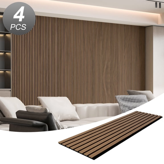 4Pcs 93" x 12" Wood Slat Acoustic Wall Paneling for Modern Interior wall Decor,MDF Accent Wooden Wall Panels,31 Sq.ft,Deep Walnut