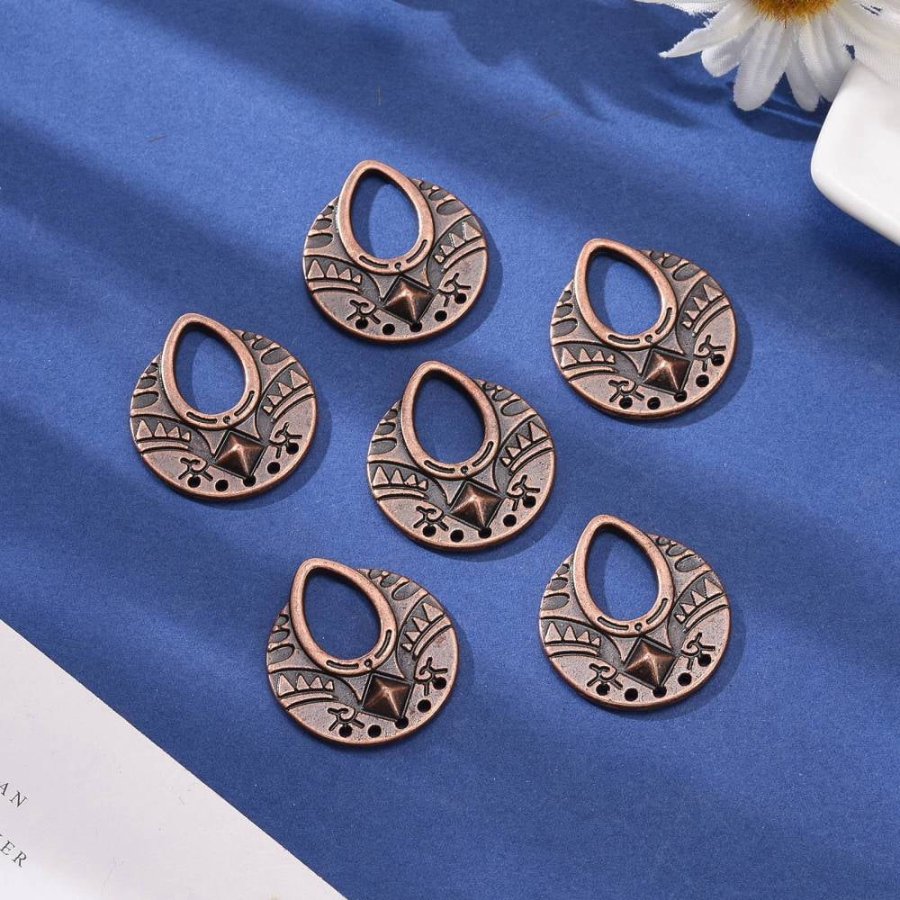 Tibetan Style Links Chandelier Components Alloy Lead Free and Cadmium Free Flat Round Red Copper Color Size: about 25mm long 22.5mm wide 1mm thick hole: 12.5mm 320pcs/1000g