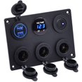 thumbnail image 1 of Panel impermeable multifunción 6 en 1, con toma de corriente de 12 V, cargador con dos puertos USB, voltímetro LED azul, interruptor basculante iluminado, 1 of 5