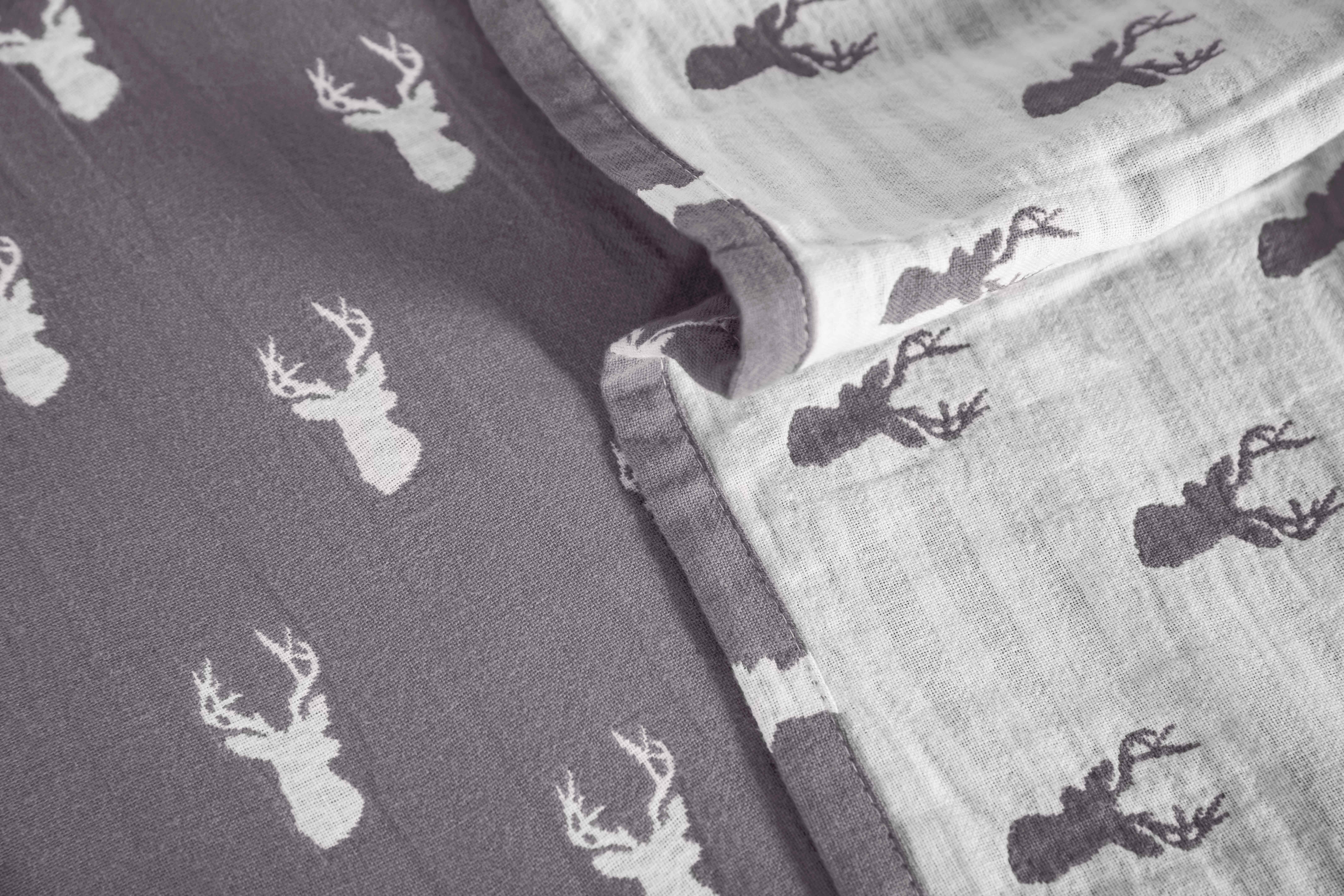 Sterling Creek Elk Three Layers Lightweight Cotton Gauzy Blanket Queen, Gray