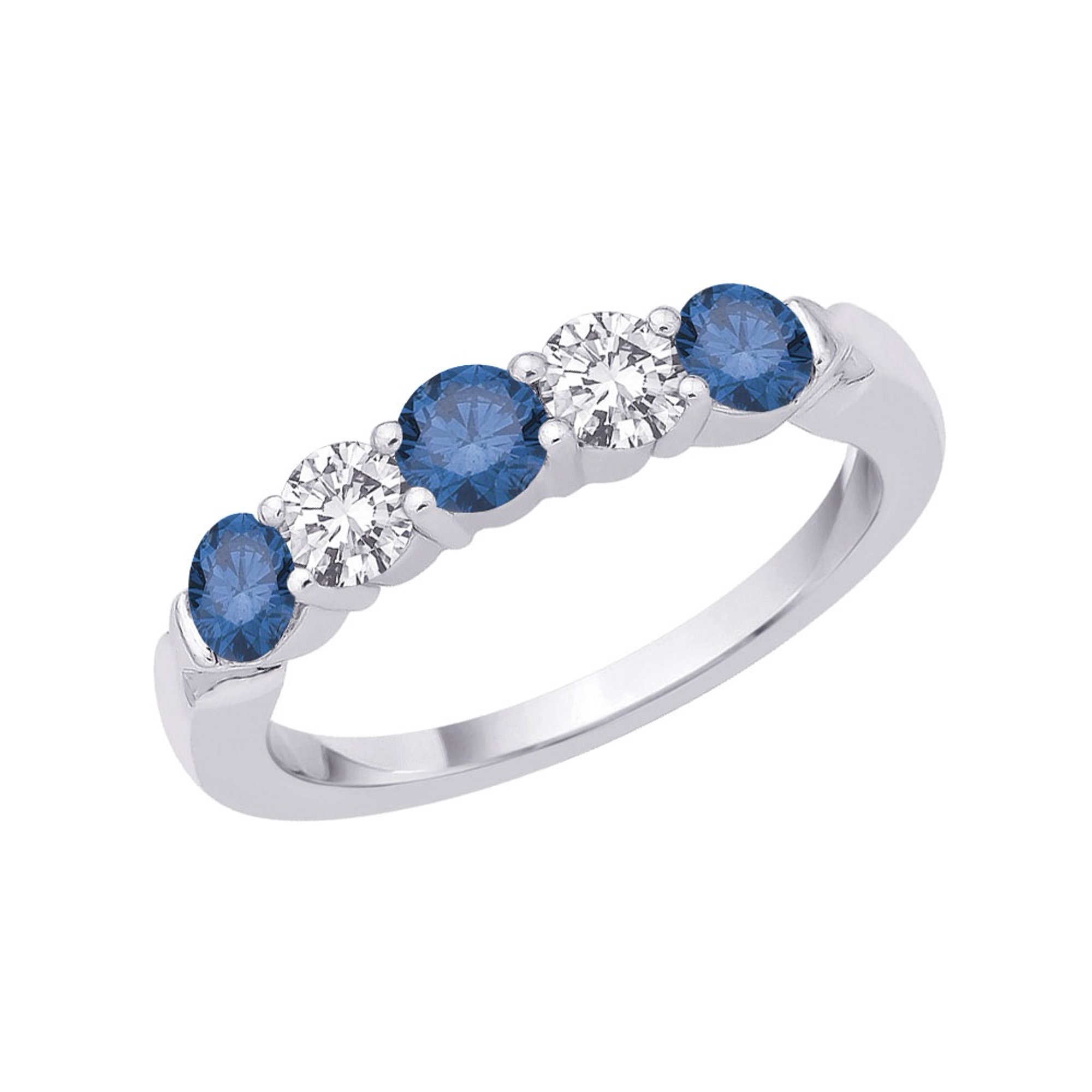 5-Stone Alternating Blue and White Diamond Band in 14K White Gold (1/2 cttw)