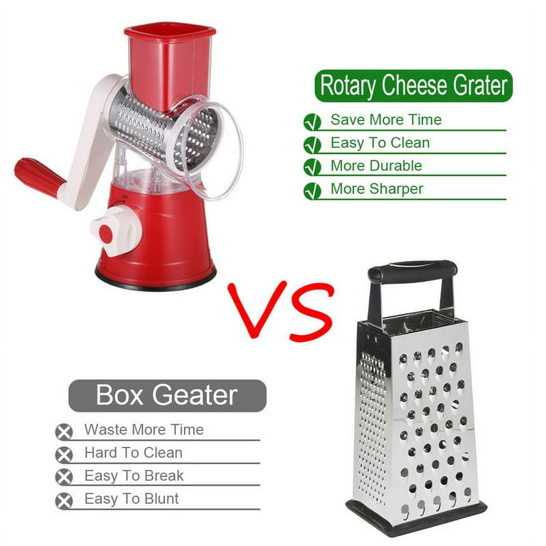 VEKAYA 5 in 1 Rotary Cheese Grater with Handle [5 Interchangeable Stainless  S