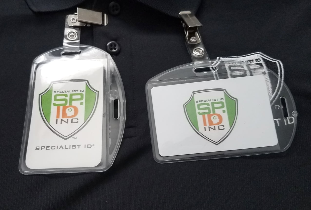 Bulk 100 Pack - Clear Plastic ID Badge Holders - VERTICAL OR HORIZONTAL with CLOTHING FRIENDLY Metal & PVC Strap Clips - For 2.25 X 3.5 Inch Name Tags & Work Access Cards, by Specialist ID
