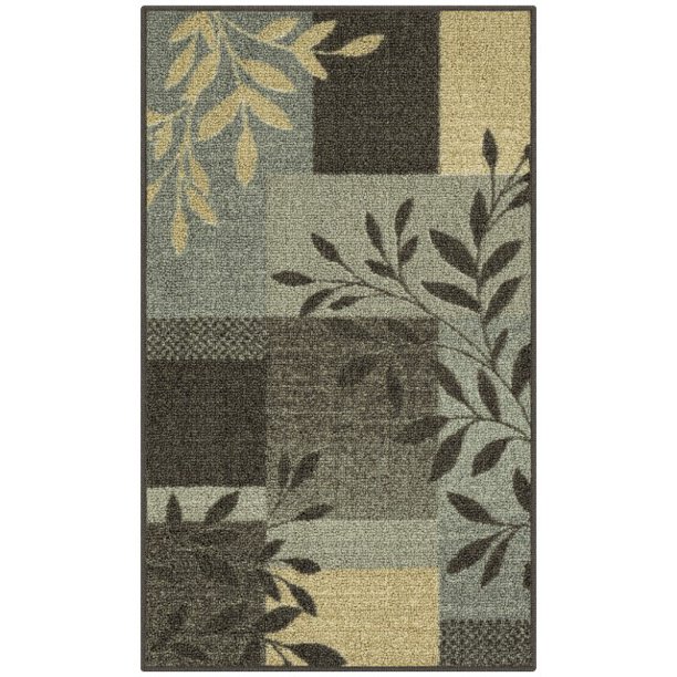 Mainstays Leaf Block Indoor Entryway Area Rug, Gray, 1'8"x2'10"