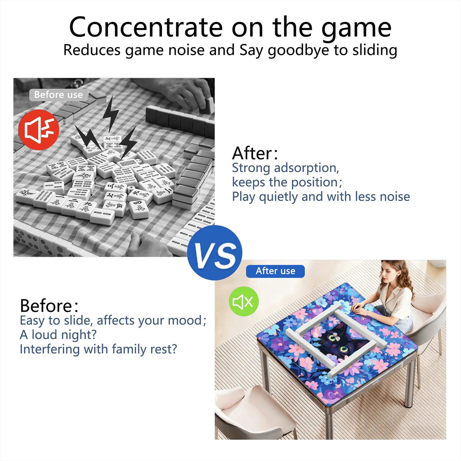 Funny Cat Mahjong Mat for Table, 31.5*31.5in Anti Slip American Mahjong Mats, Noise Reduction, Neoprene Mah Jongg Mat, Mahjong Sets Gift for Poker/Card/Dominoes Board Tile Games Table Mats