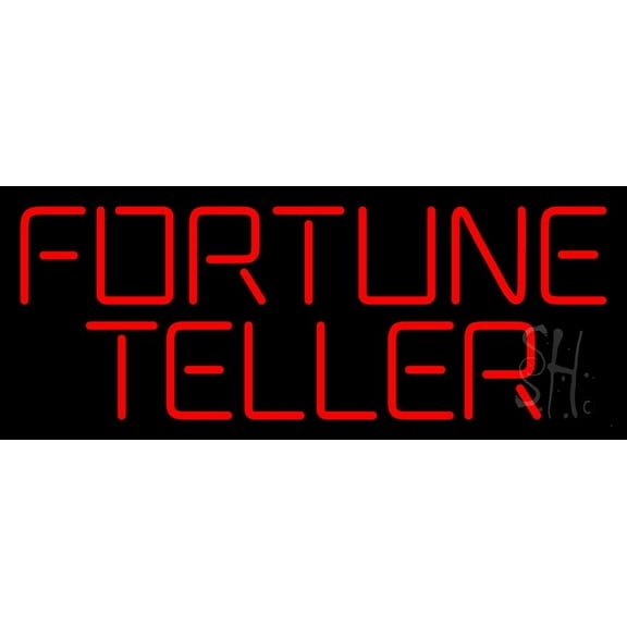 Red Fortune Teller LED Neon Sign 13" Tall x 32" Wide - inches Black Square Cut Acrylic Backing, with Dimmer - Bright and Premium built indoor LED Neon Sign for Storefront.