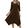 thumbnail image 2 of Qulqfy Womens Dresses for Wedding Guest Midi Brown 3/4 Sleeve Crewneck Irregular Hem Flowy Swing Dresses Dresses for Women XL, 2 of 9