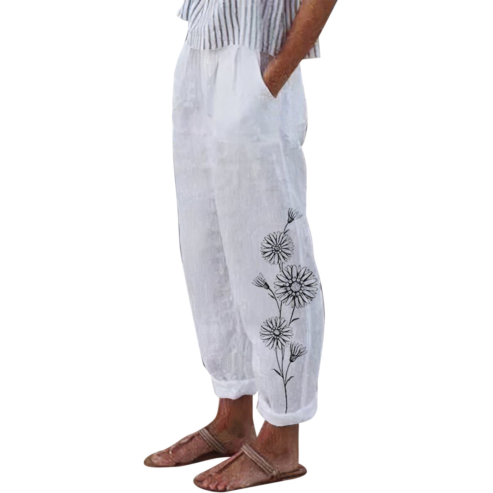 flash print loose straight pants