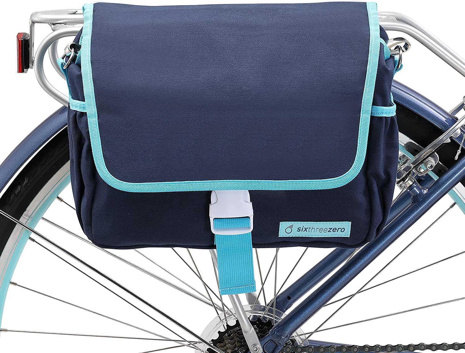 sixthreezero Bicycle Pannier Bag Rear Rack Trunk with Waterproof, Clip On Frame Mount, Shoulder Strap, Navy