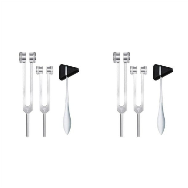 4x Dipasón Neurológico, 128 Hz + 256 Hz Plateado, Diapasones Ponderados por el Cuerpo de Aleación de Aluminio para el Juego de Chakras Curativos