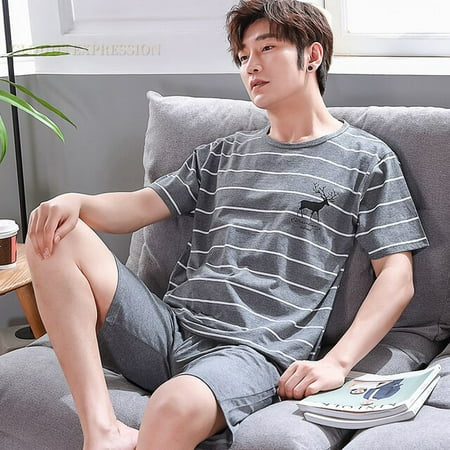 

QWZNDZGR Summer 100% Cotton Cartoon Men Pyjamas Short Pajamas Set Casual Sleepwear Pyjamas Night Suits Pijamas Plus Size XXXXL Homewear