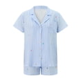 thumbnail image 6 of Women’s 2 Piece Casual Sets Lounge Outfits Cute Love Striped Print Short Sleeve Shirt + Drawstring Lace up Shorts Sets Homewear, 6 of 6