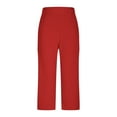thumbnail image 4 of HNMKIU Knitted Slim Pull on Elastic High Waisted Capri Leggings with Pockets for Women Abdominal Control and Work Yoga Pants Women 02_Red,S, 4 of 6