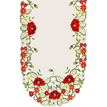 

SAINTY H0775-(16x54) Red Poppy Oval Table Runner 16 x 54 Cream