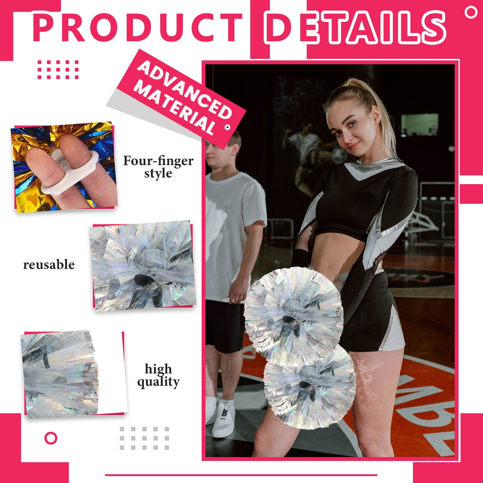 8 Pcs cheerleading poms,pom poms cheerleading with Finger Holes Metallic Foil Cheer Pom Pomsfor Dance, Matches, Team Spirit Sports