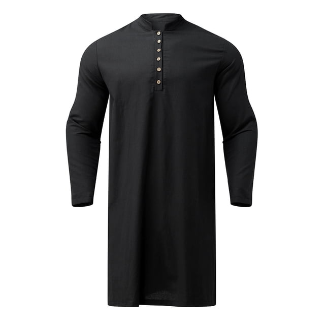 Haut Décontracté pour Hommes Thobe Solide Robe Musulmane à Manches Longues Bouton Décontracté Ample Jubba Thobe