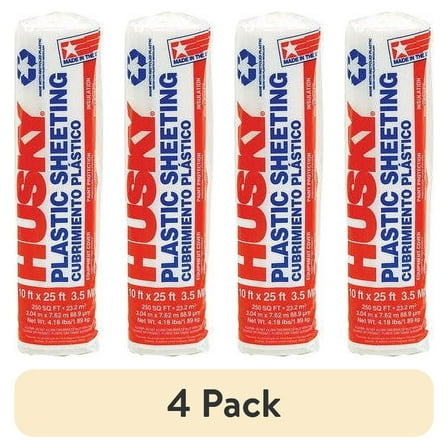 (4 pack) Husky 3.5 Mil Clear Plastic Sheeting, 10 ft. x 25 ft.