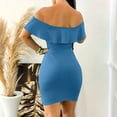 thumbnail image 5 of Uaswgudfs ​Sleeveless Off-Shoulder Midi Sundress - Summer Dresses for Women 2025 Casual Ribbed Dress with Ruffled Neckline Detail Blue M, 5 of 7