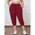 thumbnail image 5 of SHOWMALL Womens Plus Size Joggers Pants Casual Active Capri Sweatpants with Drawstring Pockets Burgundy 3X, 5 of 7