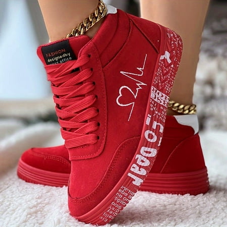 KINODAY Heart Design Casual Sneakers Lace Up Soft Sole Platform Comfy Skate Shoes Low-top Valentine‘s Day Shoes