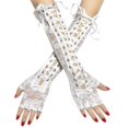 thumbnail image 1 of Guantes de encaje Steampunk (blancos) guantes ajustables sin dedos guantes largos para guantes de encaje nupcial para mujer, 1 of 5