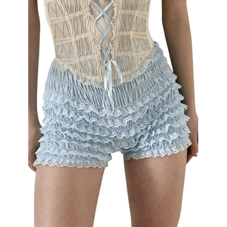 ZIYIXIN Womens Lace Trim Shorts Layered Ruffle Trim Bloomers Shorts Cute Lolita Pumpkin Pants Pettipants Streetwear