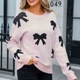 thumbnail image 4 of CaiJunJia Sweaters for Women Fall Winter Women's Casual Round Neck Bow Tie Printed Knitted Sweater Long Sleeved Pullover Top Blouse, 4 of 6