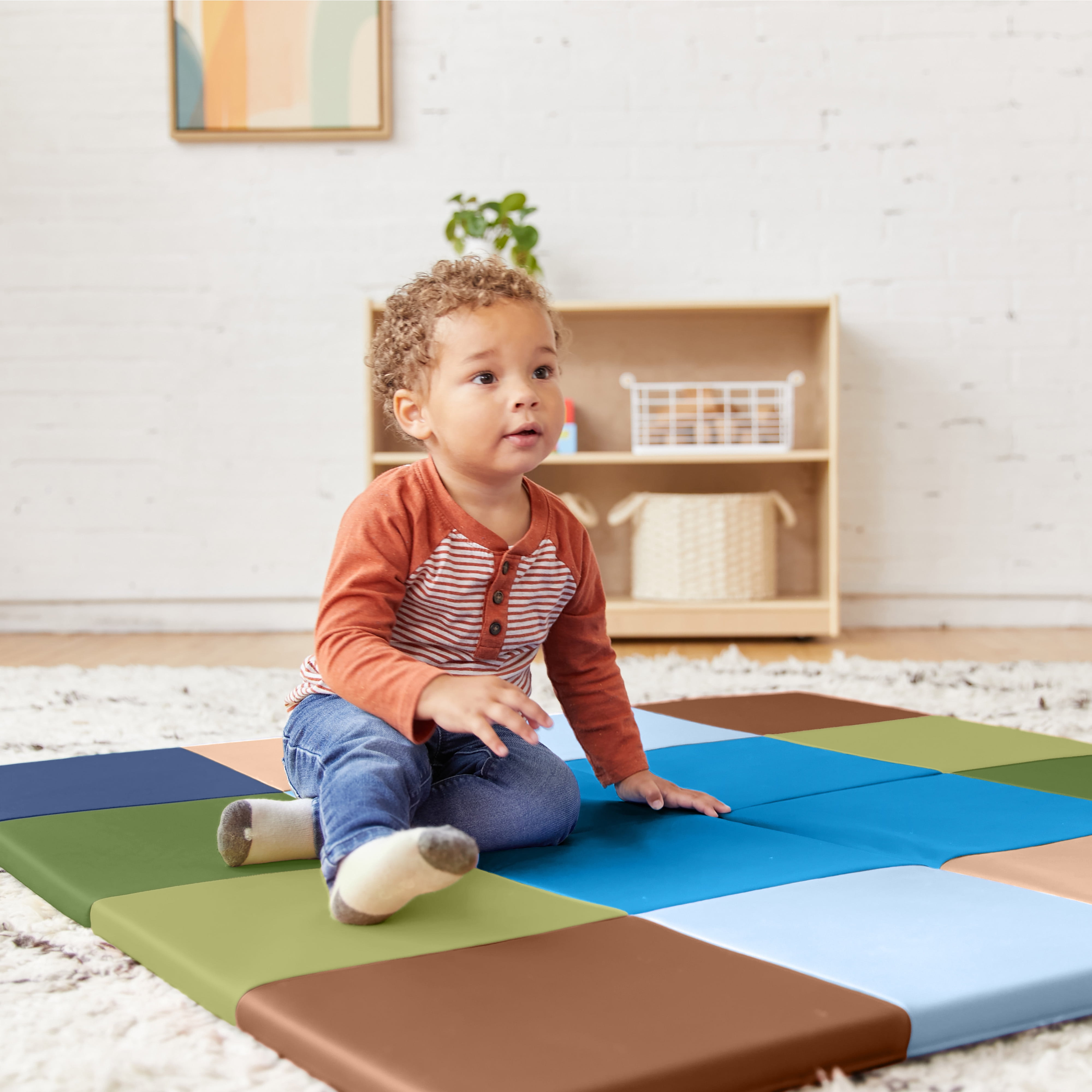 ECR4Kids SoftZone Square Dance Folding Activity Play Mat, 48in Square, Baby Essentials, Earthtone