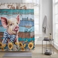 thumbnail image 3 of Piggy Flowers Shower Curtain, Country Farmhouse Cute Pig Animal Blue Brown Wooden Grain Waterproof Shower Curtain Set with 12 Hooks Lightweight Bath Curtains Fabric Bathroom Decor 60x72 Inches, 3 of 9