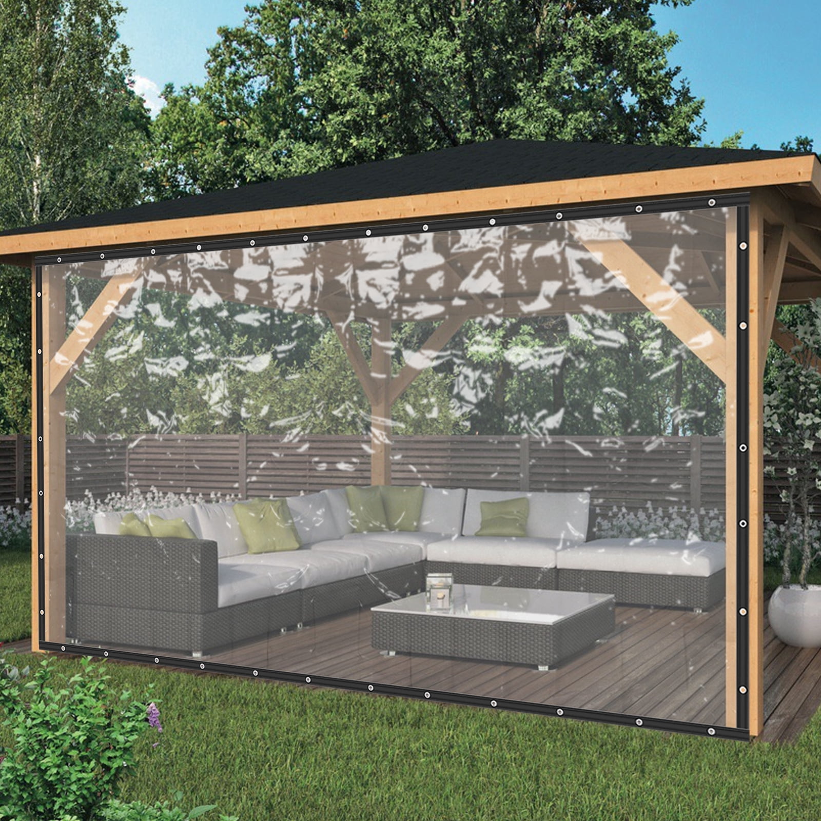 Outdoor Clear Panel Curtain, PVC Outdoor Clear Curtain, All Weather Patio Curtain Outdoor Waterproof Curtains for Pergola, Porch, Gazebos, Balcony, Black(8x20ft)
