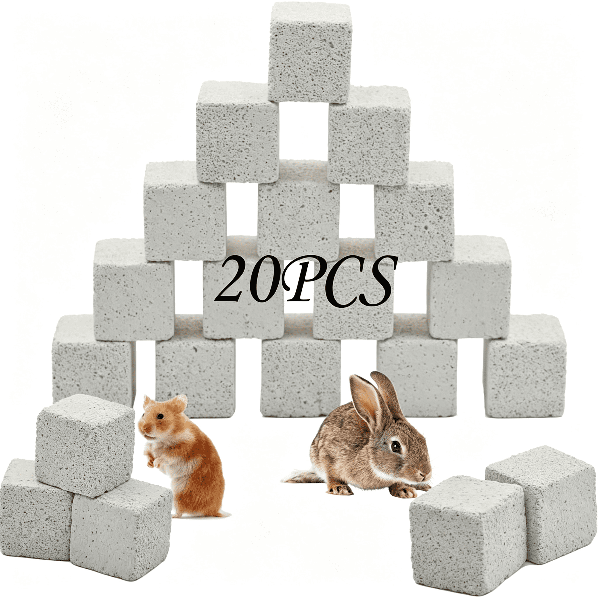 BESTSKY 20 Pcs Lava Blocks for Rabbits,Chinchillas Lava Block Hamster Mineral Stone Small Animals Square Calcium Stones Teeth Pumice Grinding Chews Toy for Bunny Hamsters Chinchilla Guinea Pig