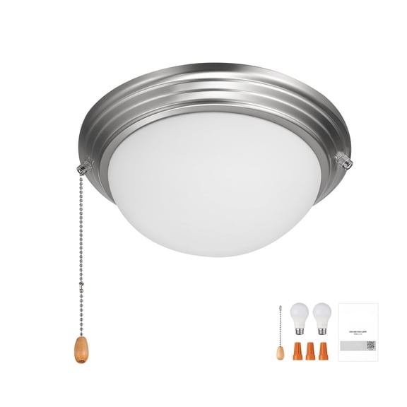 KFFKFF Ceiling Fan Light Kit with Pull Chain, 750lm 3000K Lighting Fixture, Includes 2 LED Bulbs, Frosted Glass Shade and Brushed Nickel Design, Ideal for Living Room, Dining Room, and Bedroom