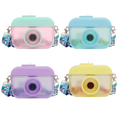 

Water Bottles with Straw Camera Shape Cup Adjustable Shoulder Strap (Pink)