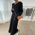 thumbnail image 6 of Efsteb Fall Fashion 2025 Sweater Dress for Women Long Sleeve V Neck Casual Winter Hooded Dress Loose Ribbed Knit Pullover Sweater Maxi Dress (Black,Free Size), 6 of 8
