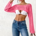thumbnail image 5 of Womens Swimsuit Cover Up Knit Crochet Long Sleeve Swim Top Coverup Off Shoulder Coverups for Bathing Suits, 5 of 5