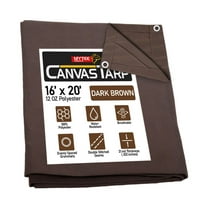16' x 20' Dark Brown 12oz Canvas Tarp with Grommets - Water Resistant - Heavy Duty Canvas Tarps - Multipurpose Tarpaulin Cover for Canopy Tent, Roof, Camping, Semi Trucks & Cargo