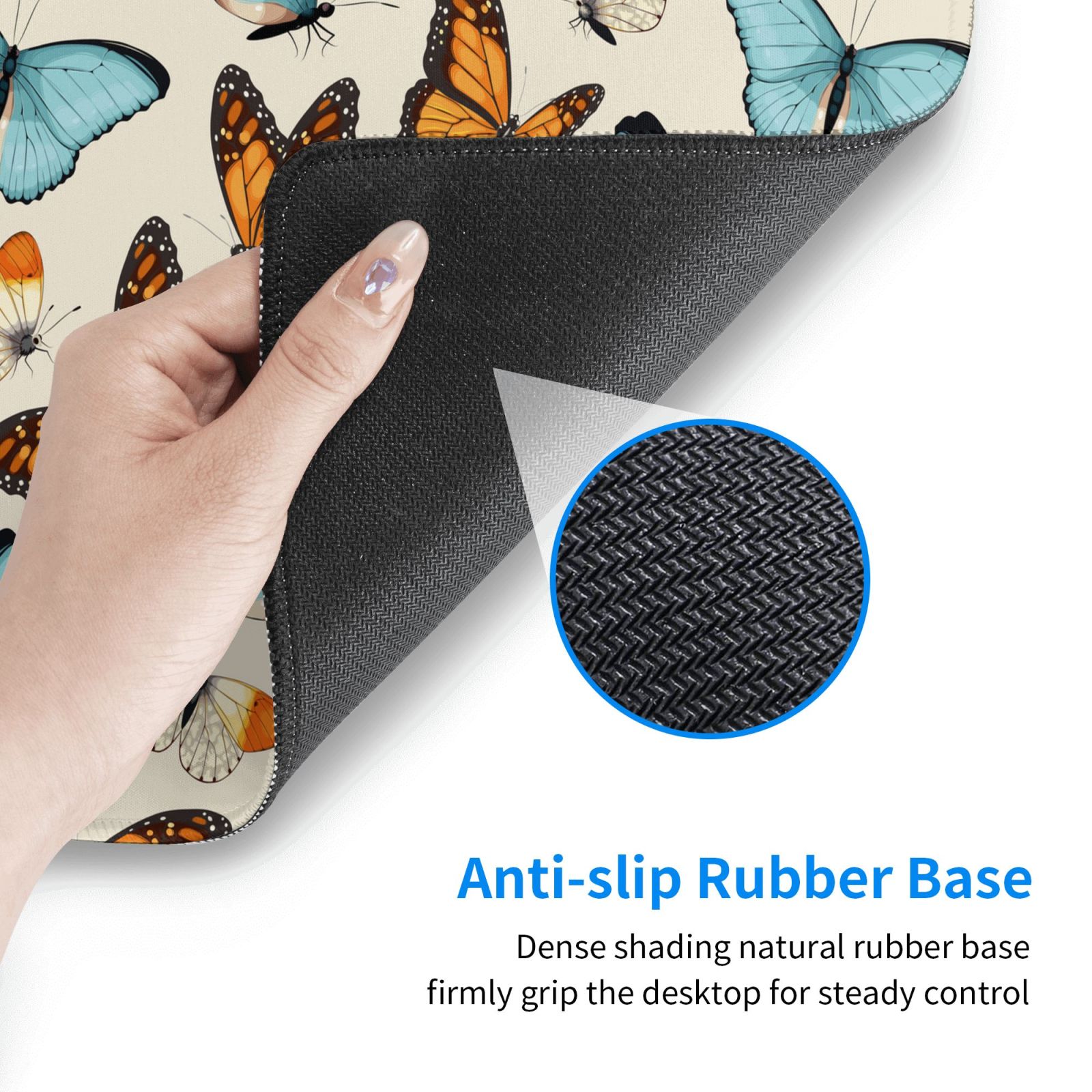Naloa Butterflies Gaming Mouse Pad Large Mouse Mat Long Extended Desk Pad Non-Slip Rubber Mice Pads Stitched Edges Thin Pad (16x29.5 Inch)