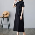 thumbnail image 6 of Aimik Women's Short Sleeve Turndown Collar Solid Color Cotton-Linen Long Dress with Buttons Summer Loose Casual Dress, 6 of 6