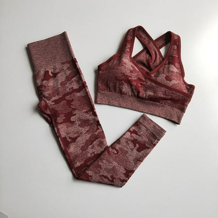 

Women seamless camouflage yoga set fitness clothing sports wear gym leggings padded bra sports suits