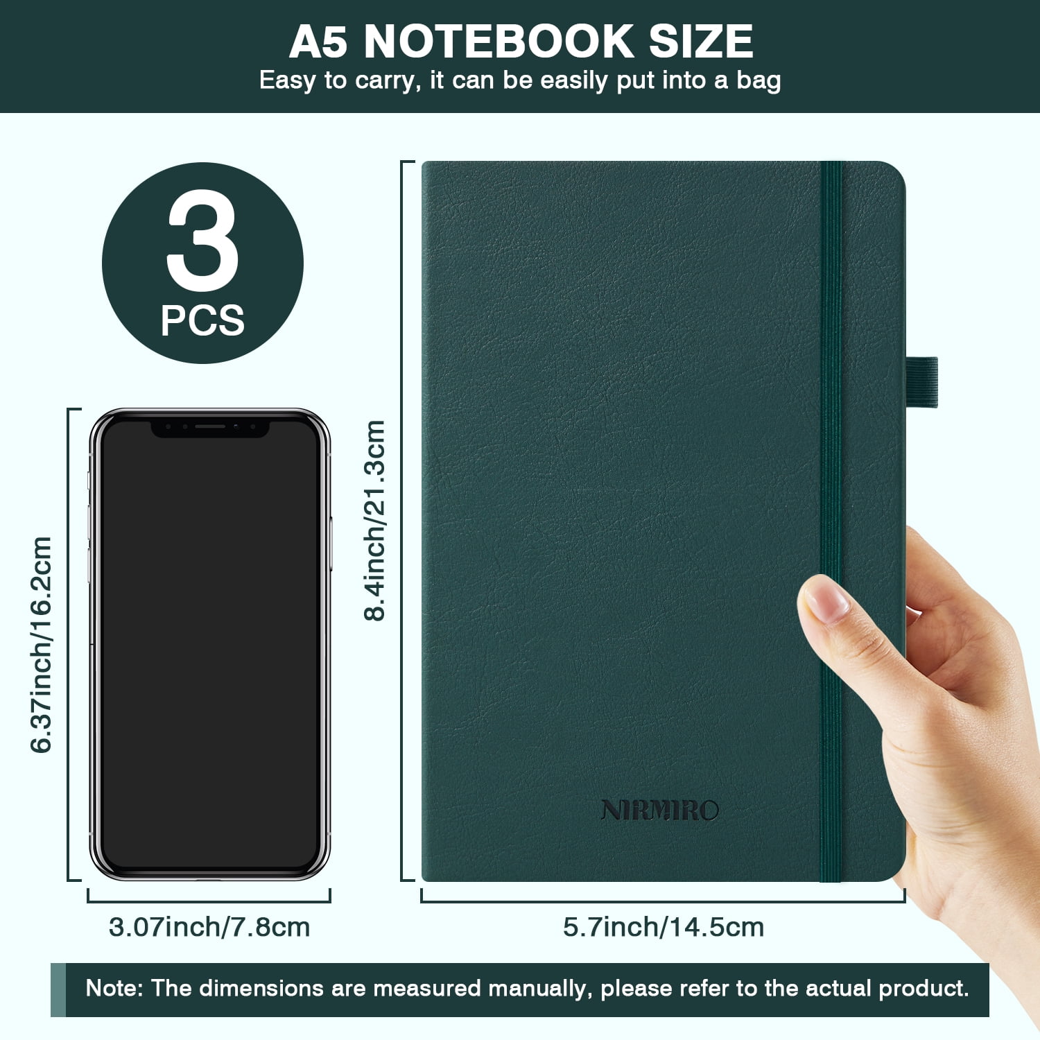 NIRMIRO 6-Pack A5 Hardcover Journal Notebooks, College Ruled with Pen, 5.7"x8.4" Faux Leather Cover, Inner Pocket & Elastic Closure, 100GSM Thick No-Bleed Paper, Multi-Color Set for Work, School