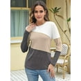 thumbnail image 4 of Women'S Color Block Tops Casual Long Sleeve Tunic Round Neck Pullover Shirts White Khaki L, 4 of 6